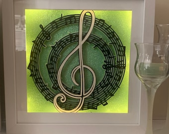 Musical Lamp, Music Note, Treble Clef Light lamp, Shadow Box Shadowbox Frame, wall shelf sign art, Great gift for a Musician Music lover fan
