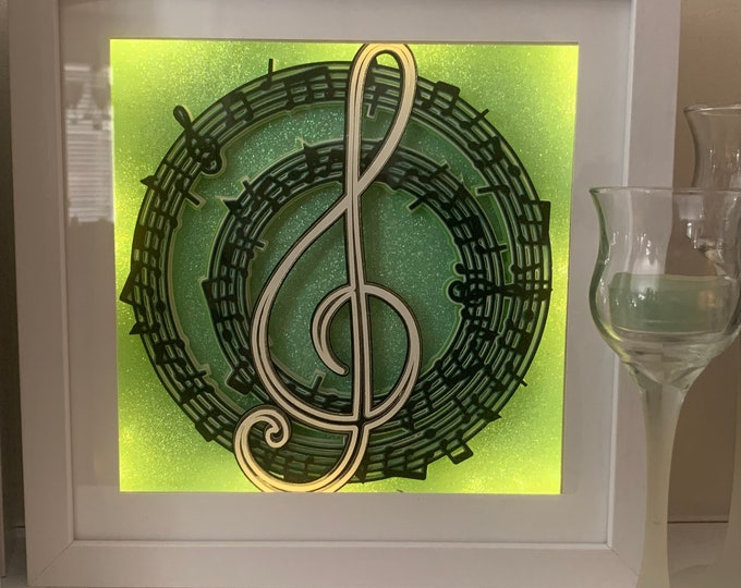 Musical Lamp, Music Note, Treble Clef Light lamp, Shadow Box Shadowbox Frame, wall shelf sign art, Great gift for a Musician Music lover fan