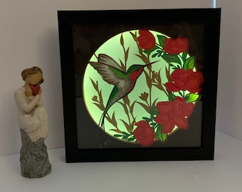 Hummingbird lightbox, light box, Decorative Lighted Shadow Box, Shadowbox Frame lamp, great birthday gift, gift for wife or girlfriend