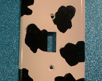 Black and White Cow Spots Farm, Light Switch Cover Plate, Created by Autistic Artist, Support Art in Autism, Spread Awareness