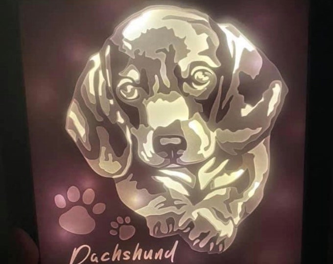 Dachshund gift, Doxie gift, Weiner dog picture, Dog frame, paw print, Lightbox lighted shadow box, light lamp, wall decor