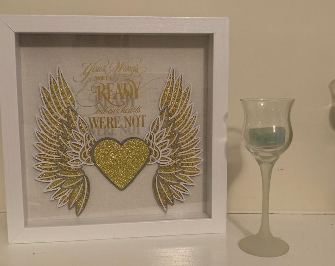 Your Wings Were Ready... Memorial Memory Box, Angel Wings, Decorative Shadow Box Shadowbox Frame, decor. Great gift!  Beautiful & unique!