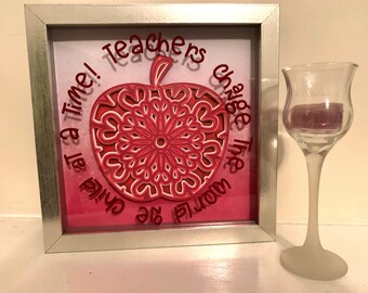 Teachers Change the World One Child at a Time”, layered apple. frame, Teacher Gift, Shadow box, Paper, Shadowbox