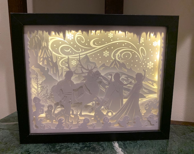 Princess Elsa, Frozen, Anna Olaf, Decorative Shadow Box Shadowbox Frame, Great gift!  Beautifully unique! Bedroom Decor Great for Kids Room