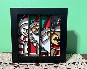 Christmas home decor, Santa, Gnome, frosty the snowman, Collage Christmas LED lamp, Christmas Shadow Box, Winter Wonderland, Christmas gift