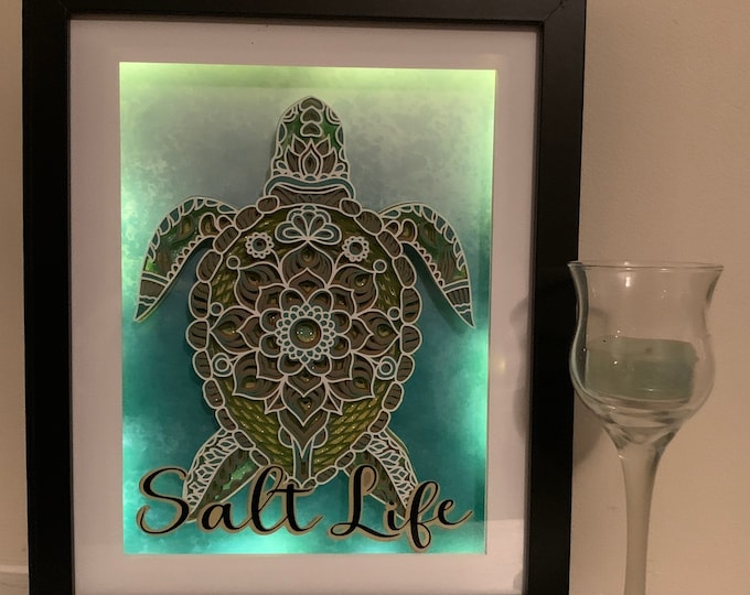 Green Sea Turtle, Beach Life, Salt Life, Decorative Shadow Box ShadowboxFrame, Great gift!  Beautifully unique! Home Decor