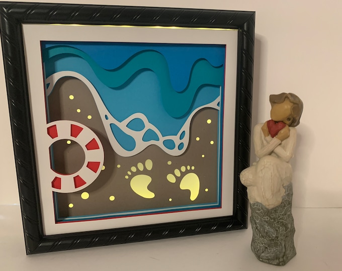 Footprints, footprints on the sand, Beach Life, Salt Life, LED lamp, lighted Decorative Shadow Box Shadowbox Frame, Great gift! Home Decor