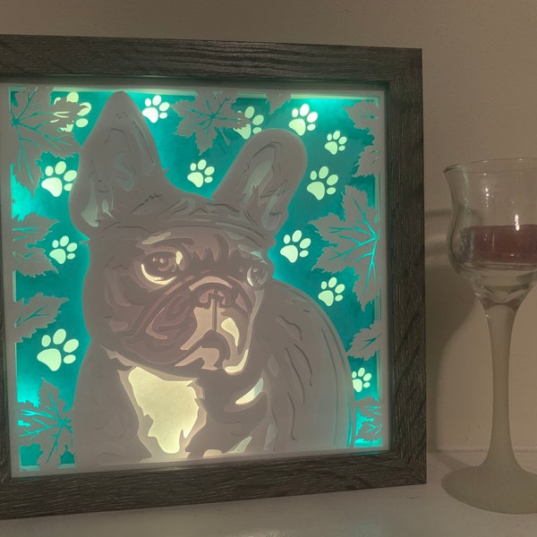 French Bulldog light, Frenchie, dog picture, Dog frame, paw print, led sign, lighted wall art, wall decor lamp, great gift for a Dog Lover