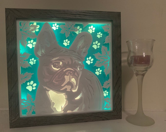 French Bulldog light, Frenchie, dog picture, Dog frame, paw print, led sign, lighted wall art, wall decor lamp, great gift for a Dog Lover