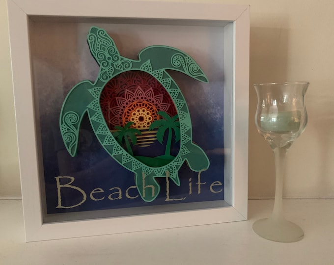 Sea Turtle Decor,Palm Trees Ocean, Beach Life, Salt Life, Decorative Shadow Box Shadowbox Frame, Unique gift!  Home Decor, Turtle wall art