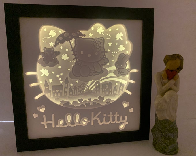 Hello Kitty, hello kitty bedroom room decor, gift for kids, Nursery decor, led wall sign, wall art, lighted shadow box, kids room