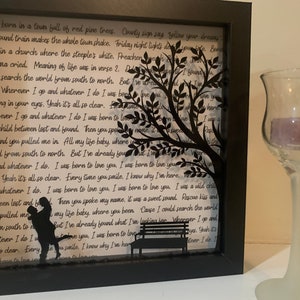 Personalized Couple with Love Song behind them, Choose YOUR Song, Decorative Shadow Box, Shadowbox Frame, Wall sign decor. Anniversary gift!