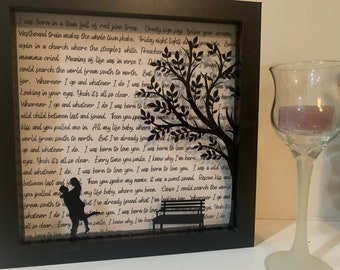 Personalized Couple with Love Song behind them, Choose YOUR Song, Decorative Shadow Box, Shadowbox Frame, Wall sign decor. Anniversary gift!