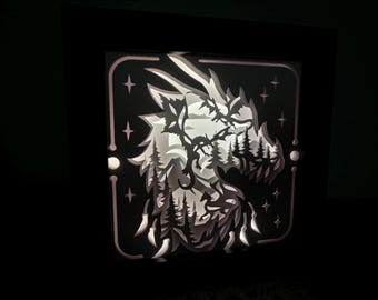 Dragon Shadow Box Night Light: Medieval Home Decor