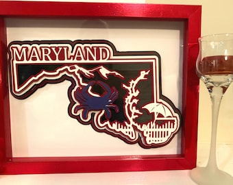 Maryland state, blue crabs, Decorative Shadow Box Shadowbox Frame, decor. Great gift!  Beautiful & unique!