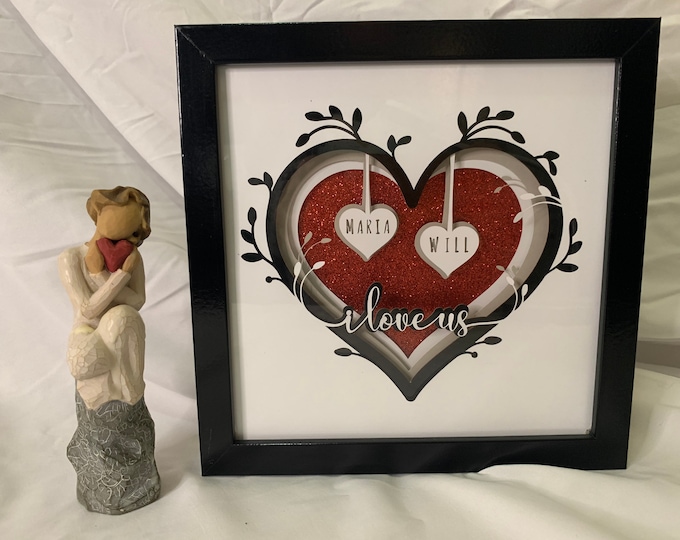 I Love Us, PERSONALIZED lighted shadow box frame, Lightbox, LED table decor,light lamp, shelf wall decor, great for an Anniversary gift