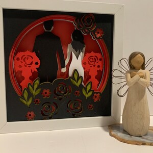 Wedding Couple, Black and Red Rose, Decorative Shadow Box, Shadowbox ...
