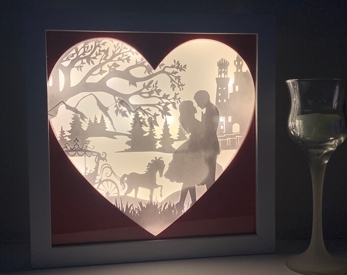 Princess and Prince, Romantic Couple in Love, red heart. Decorative Shadow Box Shadowbox Frame, Great gift!  Beautifully unique! Home Decor