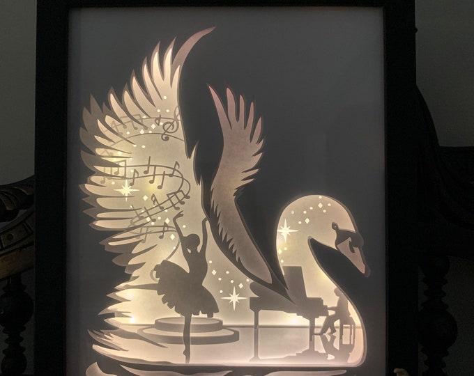 Black Swan Art, Ballet lamp, theater play playbill, light lightbox shadow box frame Great Gift for a Ballerina.