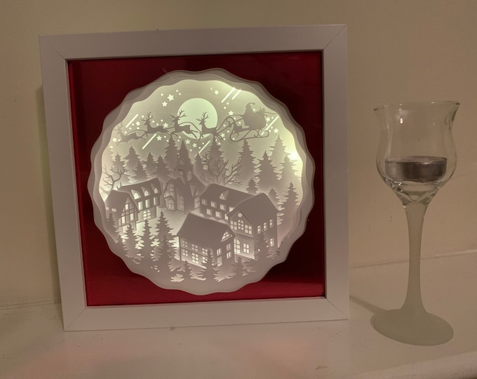 Christmas home decor, Christmas LED lamp, Christmas Shadow Box, Winter Wonderland, Christmas gift, Christmas decor, Santa decor