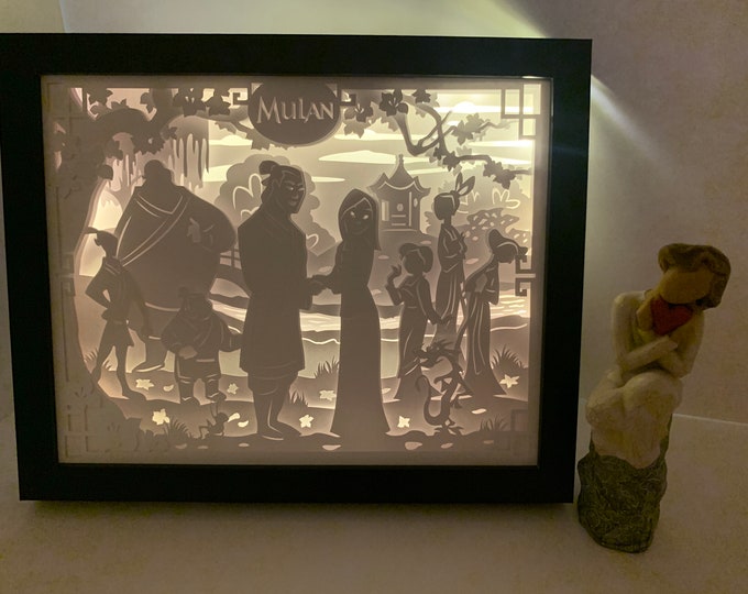 Princess Mulan, Mulan light box, LED lamp, Decorative Shadow Box, Lighted Frame, Great gift for birthday!  Bedroom Nursery Decor