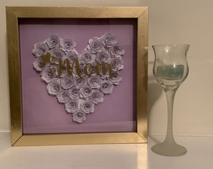 MOM mother Grandma Grandmom flower frame, rolled paper flowers, Christmas Gift for Mom Grandmom , Shadow box, Grandma Gift, Mothers Day