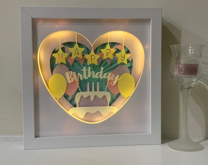Birthday gift for girl, boy, child or adult.  Happy Birthday lamp, Love Light lighted Shadow Box Shadowbox Frame. Happy 16th, Happy 18th, 21