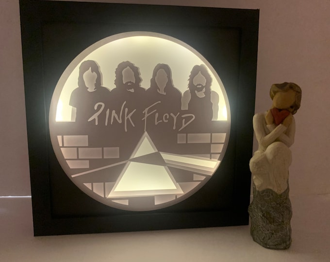 Pink Floyd band; the Wall, Rock and Roll decor, Lightbox lighted shadow box frame , LED lamp, home decor, great gift for husband or friend.