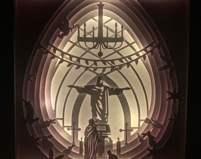 Jesus Cross, Crucifixion, Easter Decor, Religious Jesus Art, light box, lamp, wall sign, LED sign, lighted wall art, Easter decor