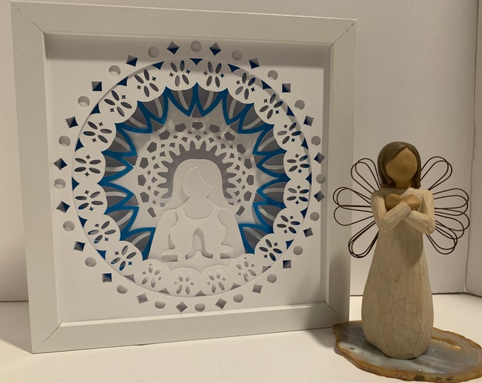 Yoga lighted box, lighted shadow box, LED light lamp, wall art, Feng Shui decor, lighted sign, Unique gift of or Yogi, Choose your Colors