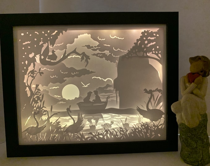 Little Mermaid and Prince Charming, Princess frame, Lightbox lighted shadow box frame , light lamp, bedroom decor, great for nursery