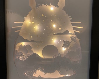 Totoro, Anime, Studio Ghibli, Decorative Shadow Box Shadowbox Frame, LED lamp, wall art, sign. Gift for Anime Fan, Game Room decor