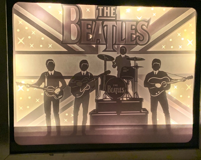 The Beatles band; Paul McCartney John Lennon, Lightbox lighted shadow box frame , LED lamp, home decor, great gift for husband or friend.