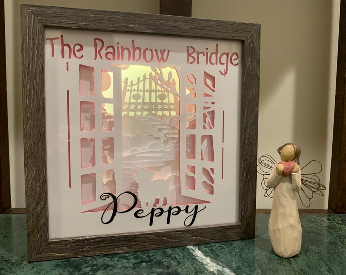 PERSONALIZED Rainbow Bridge, , Dog frame, Lightbox shadow box, LED table light lamp, wall decor, great for a dog lover or pawparent