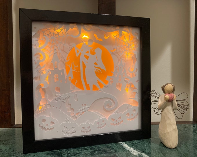 Nightmare before Christmas, NBC, Corpse bride, Jack Skellington, Lightbox shadow box frame , light lamp, bedroom decor, Christmas gift