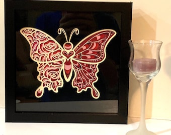 Layered Pink Butterfly Shadow Box: Transformation Decor (8" x 8")