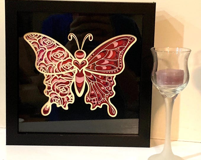 Layered Pink Butterfly, Transformation Decorative Shadow Box Shadowbox Frame, decor. Great gift!  Beautiful & unique