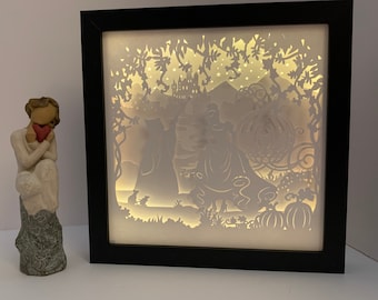 Princess Cinderella and Fairy Godmother! Decorative Shadow Box Shadowbox Frame, Great gift!  Unique! Bedroom Decor Great for Kids Room