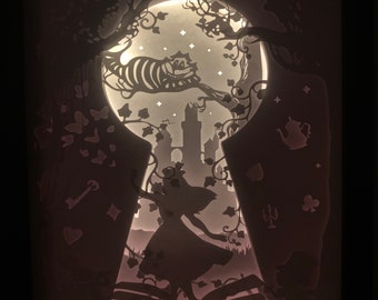 Alice in Wonderland, Cheshire Cat, Decorative Shadow light Box Shadowbox Frame, Great Birthday gift, Alice in Wonderland Decor, LED frame
