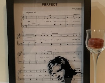 Silhouette Ed Sheeran on “Perfect” Sheet Music, CAN CUSTOMIZE Decorative Shadow Box Shadowbox Frame, decor. Beautiful & unique gift