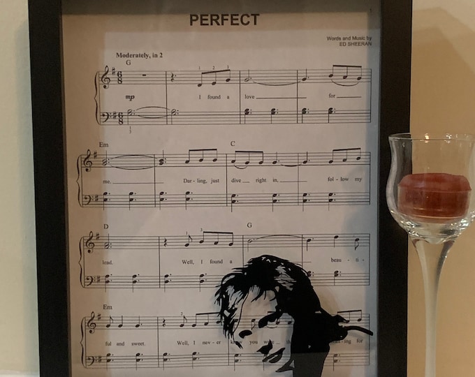 Silhouette Ed Sheeran on “Perfect” Sheet Music, CAN CUSTOMIZE Decorative Shadow Box Shadowbox Frame, decor. Beautiful & unique gift