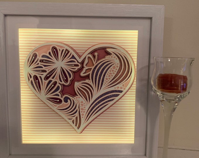 Heart Butterfly Flower Love Light lighted Shadow Box Shadowbox Frame, Beautiful and unique! Mom Grandmom sister friend daughter