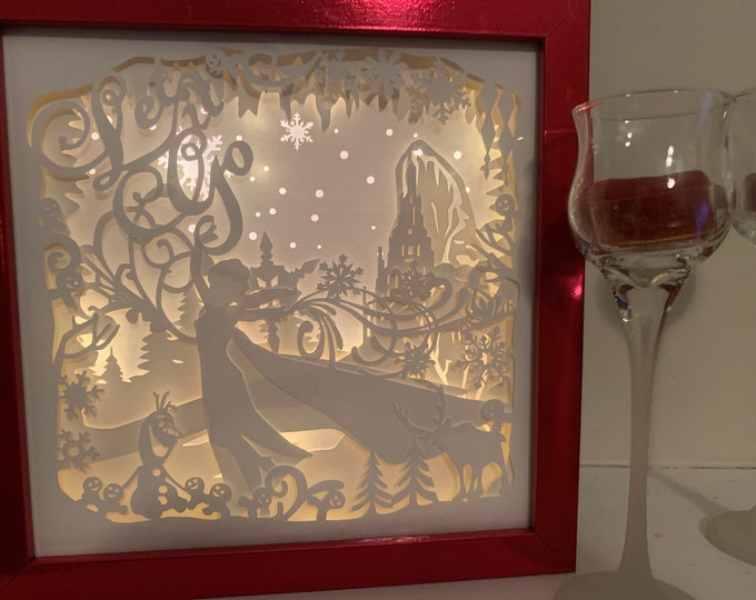 Princess Elsa, Frozen, Let it Go! Decorative Shadow Box, LED Lightd Shadowbox Frame, Great gift! Bedroom Decor Great for Kids Room Nursery