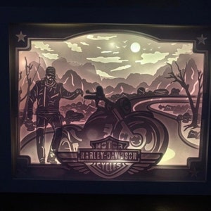 Harley Davidson decor, Harley light box, Harley lamp, wall sign, motorcycle decor gift for biker, LED shelf sign, gift for dad or husband