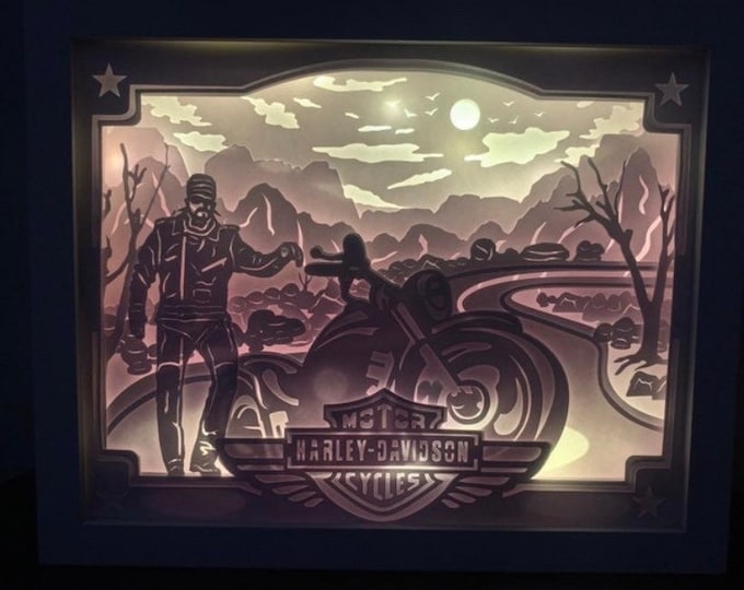 Harley Davidson decor, Harley light box, Harley lamp, wall sign, motorcycle decor gift for biker, LED shelf sign, gift for dad or husband