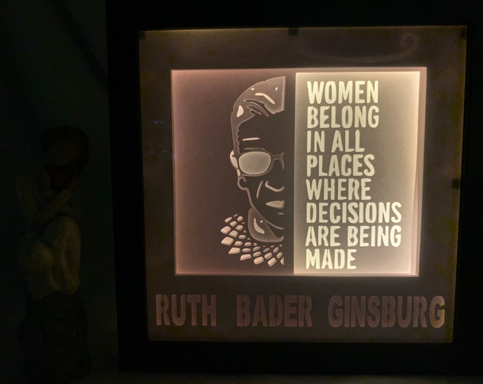 Justice Ruth Bader Ginsburg, RBG Women’s rights, Lightbox lighted shadow box, light lamp, bedroom decor, 8 x 8, unique, great Gift