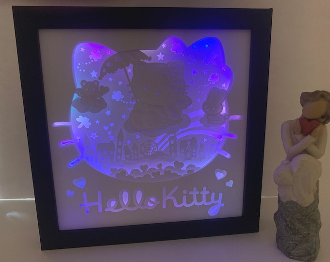 Hello Kitty, Sanrio Bedroom Room Decor, Gift for kids, Nursery decor, Led Wall Sign, Wall art, Lighted Shadow Box, Kids room