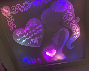 Mother’s Day Gift, Mother Grandmother, Kids, Decorative Shadow Lightbox light Box Shadowbox Frame, Lamp, Wall art, Gift for mom grandma