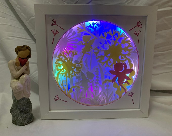 Dandelion Fairies, colorful led light box frame, Lightbox lighted shadow box, bedroom decor, wall art, LED sign