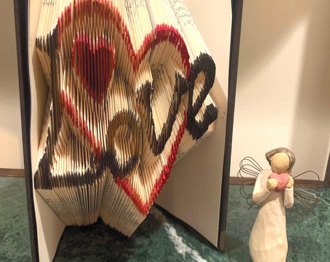 LOVE heart book, Decorative Book Fold, folded book, Home decor, Room decor, Great anniversary gift, gift for wife or family